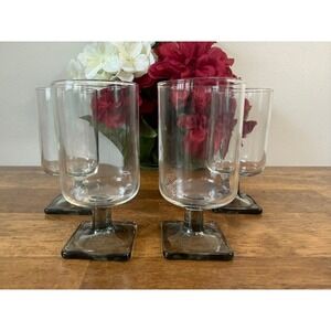 Federal Glass Nordic Grey Smoke Goblets Mid Century Modern Wine Glasses Set of 4